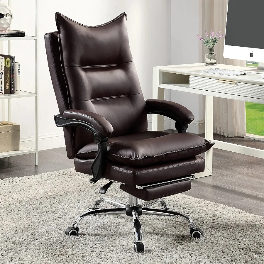 

Upholstered Contemporary Office Chair 1pc Adjustable Brown Leatherette Padded Armrests