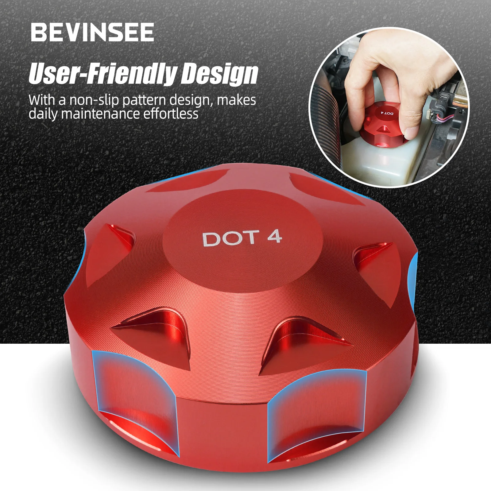 BEVINSEE Aluminum Brake Fluid Cap 5Q0611349B for Audi A3 A4 A5 A6 A7 TT Q3, for Skoda Karoq Octavia, for SEAT Ibiza Leon, for VW