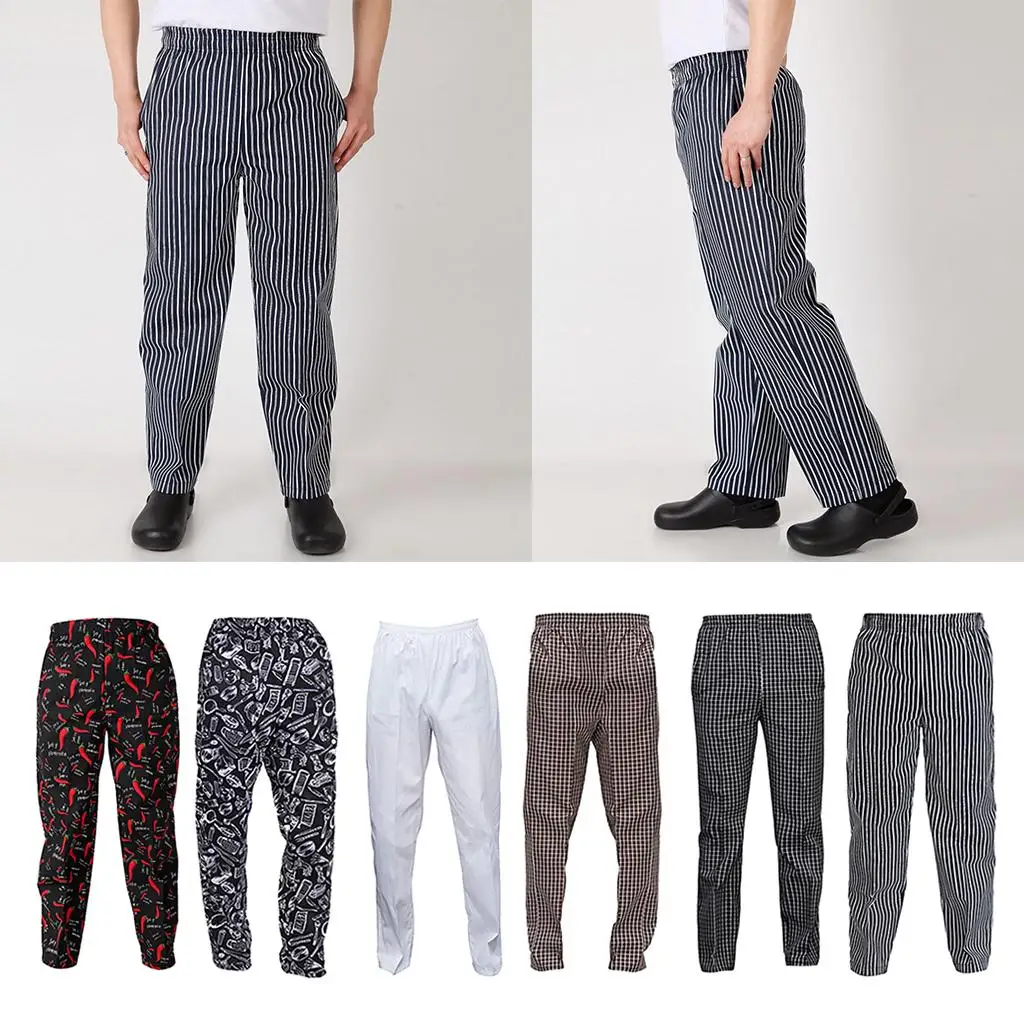 Polyester Mens Work Pants Elastic Waist Chef Uniform Trousers for Restaurant Hotel Waiter Staff