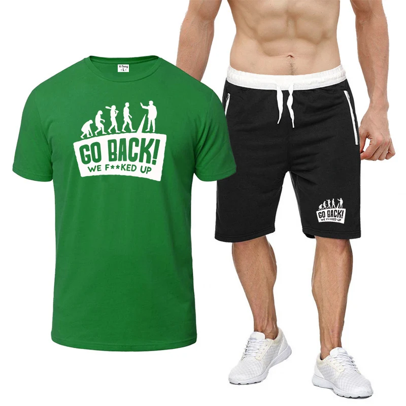 Evolution Themed Humor Men's short-sleeved suit is suitable for a two-piece casual look in summer hoodies jacket