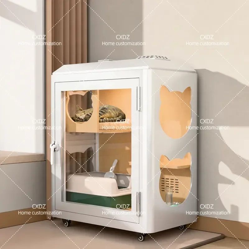 Cat Soundproof Cabin Movable Pet Room Silent Compartment Cage Nest for Indoor Cats Quiet Cozy House Bed Furniture Style