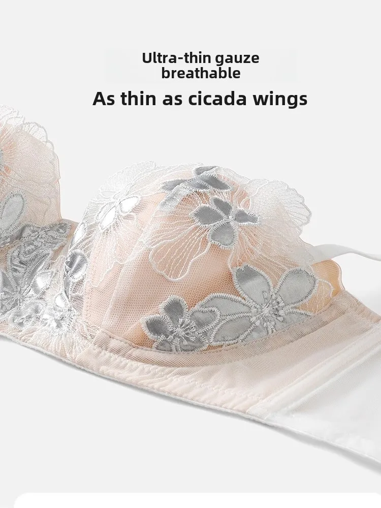 Women\'s Rabbit Ears Big Chest Small Thin Bra Soft Underwire Sexy European American Embroidery French Underwear Set