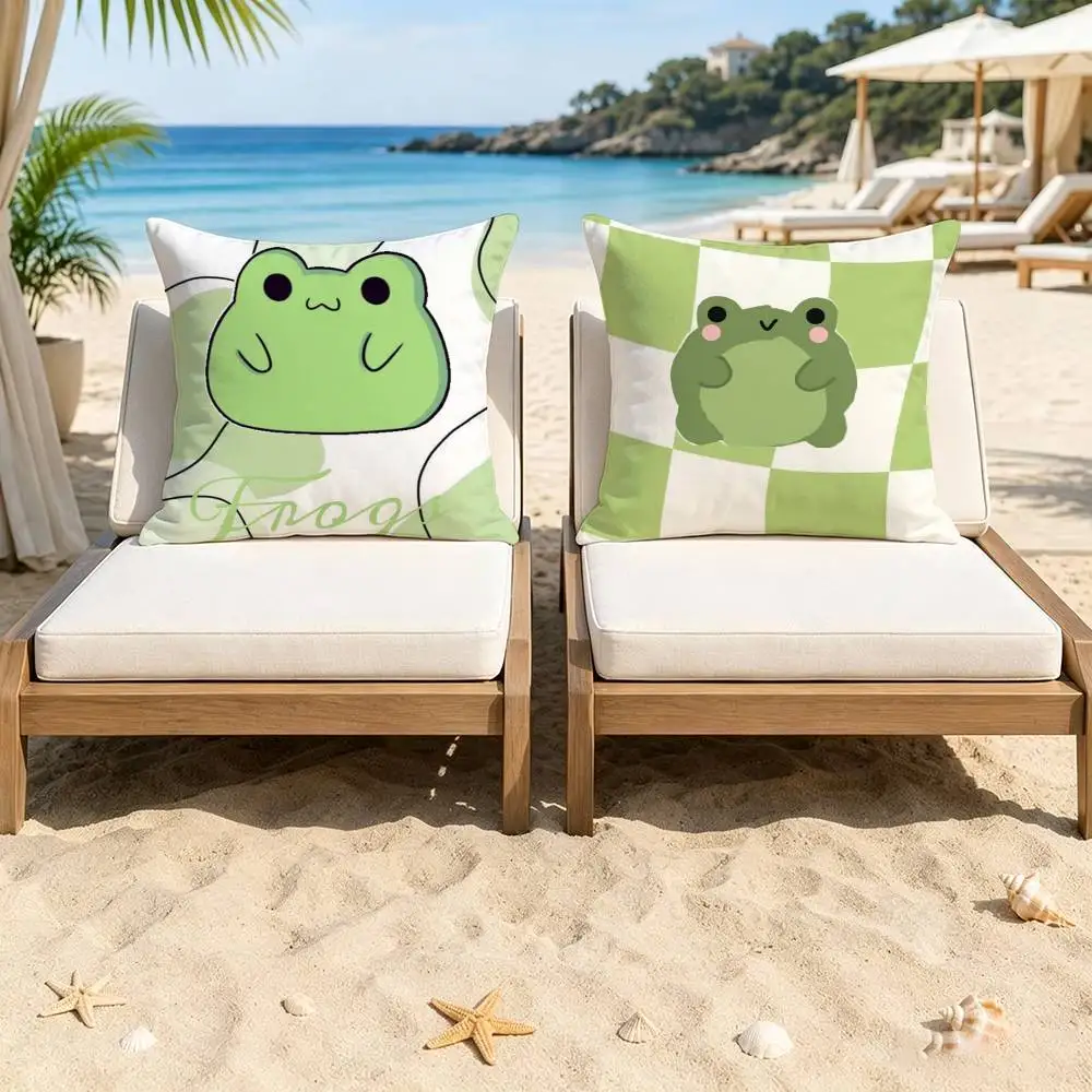 Funny Cute Green Frog  Trendy-style decorative throw pillow cover insert not included fauxembroidery design