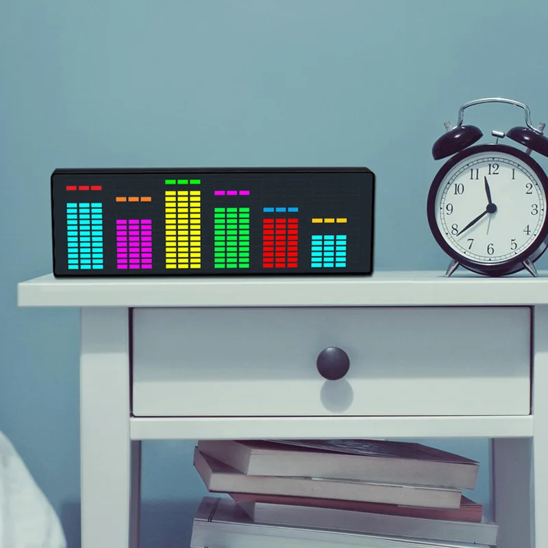 Colorful RGB 1624 LED Music Spectrum Electronic Clock Sound‑Activated Rhythm Light Pickup Audio Level Indicator Atmosphere Lamp