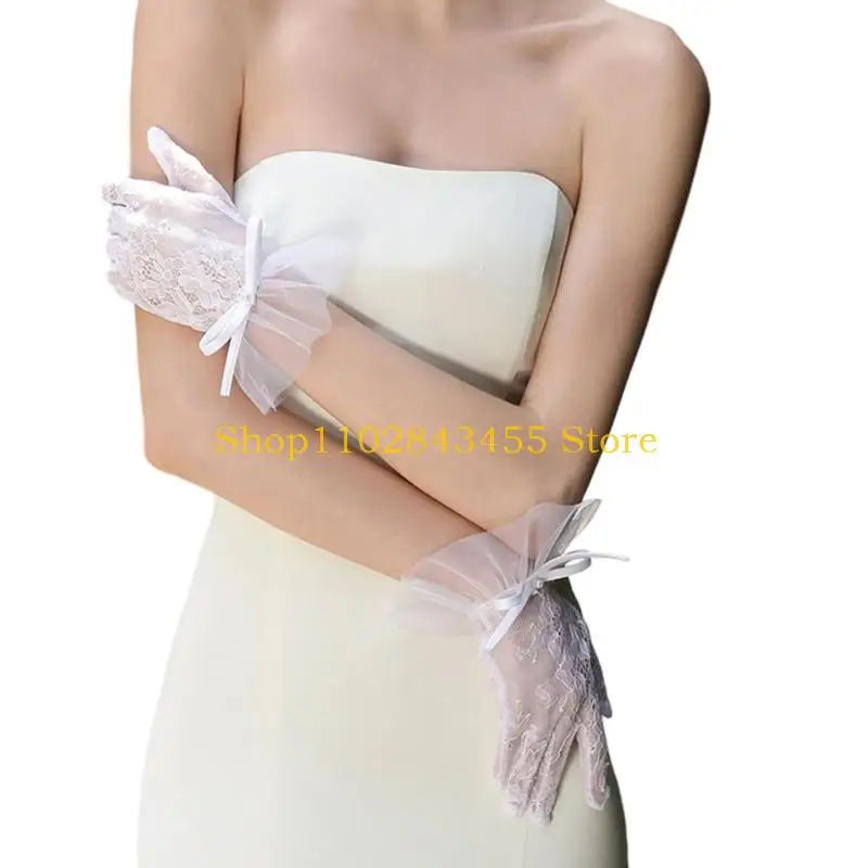 49MC White Gloves for Women and Girls in Theme Party Comfortable to Wear Elastic Nightclub Stretchy Lace Gloves