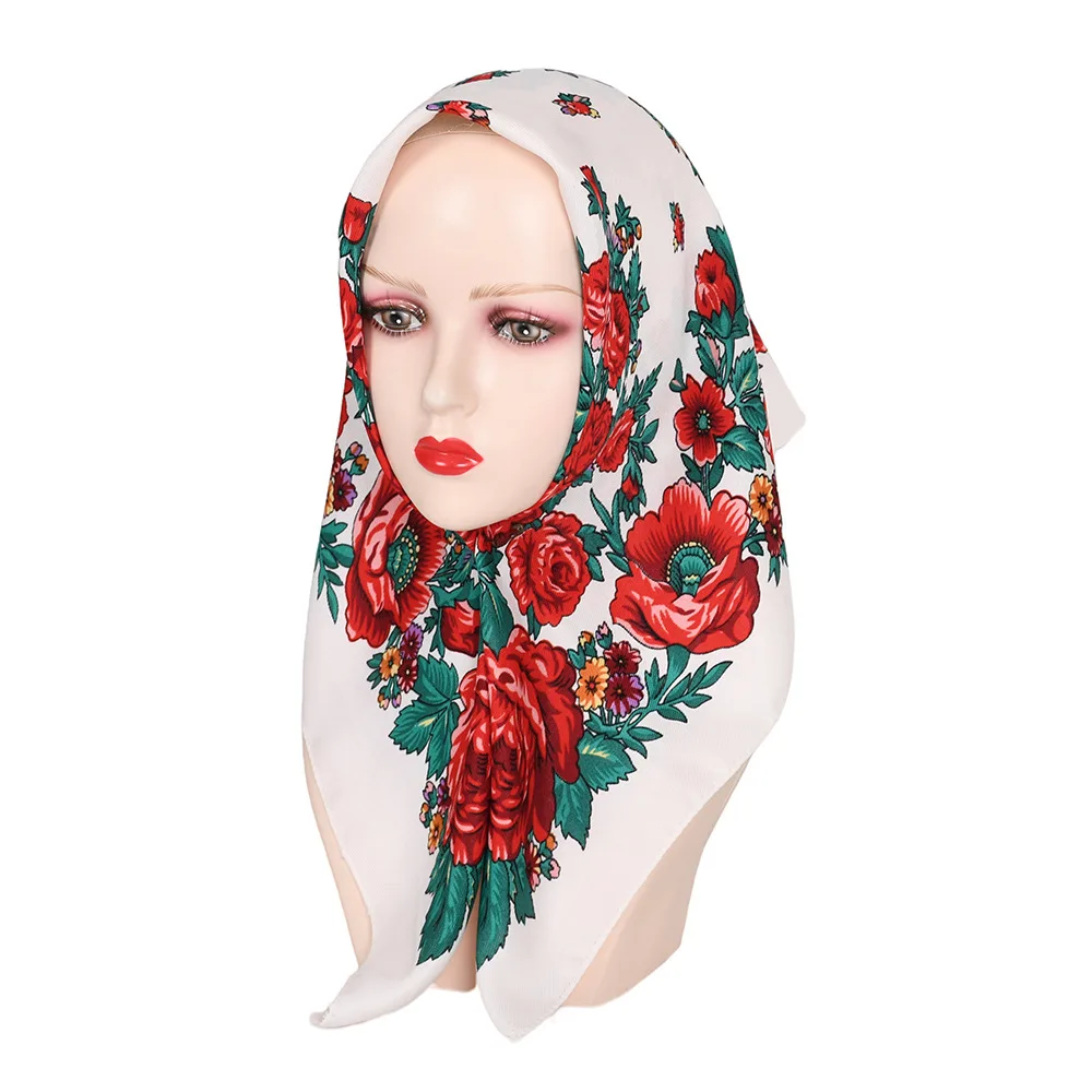 70*70cm Russische Quadrat Schal Frauen Luxus Floral Print Bandana Kopf Wraps Taschentuch Babuschka Stirnband Schals – Detail 10