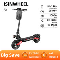 Isinwheel R3 Adult Electric Scooter 1000W 48V15Ah Battery City commuting E-Scooter 10 Inch off road pneumatic tires EScooter