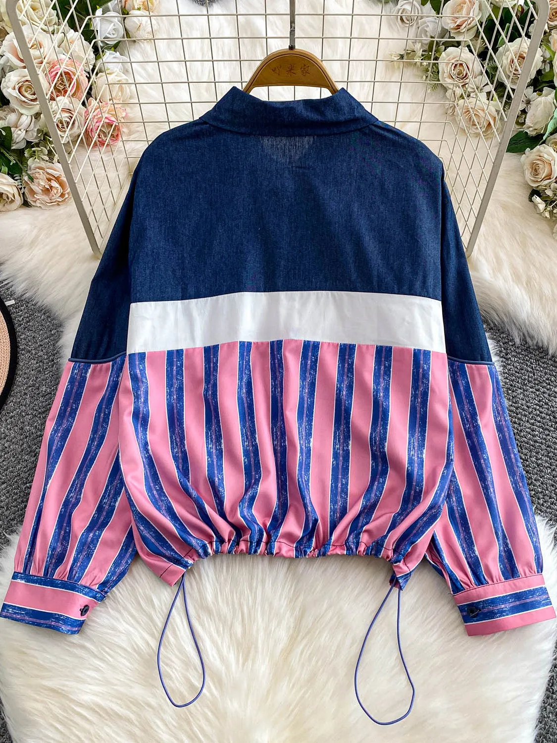 Mulheres azul listrado estrela retalhos denim jaqueta vintage manga longa jean jaqueta harajuku coreano outerwear topo 2000s roupas 2025