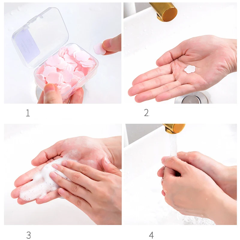 100pcs/box Portable Soap Paper Bath Hand Washing Disposable Soap Slice Mini Flower Travel Scented Petal Handwashing Soap