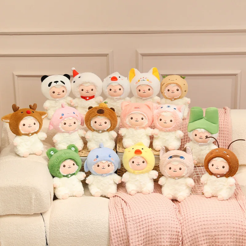 

Мягкая плюшевая игрушка-овечка в шапке, уютная пушистая мультяшная кукла-капибара с капюшоном, теплая детская успокаивающая кукла, декор для комнаты, подарок на день рождения