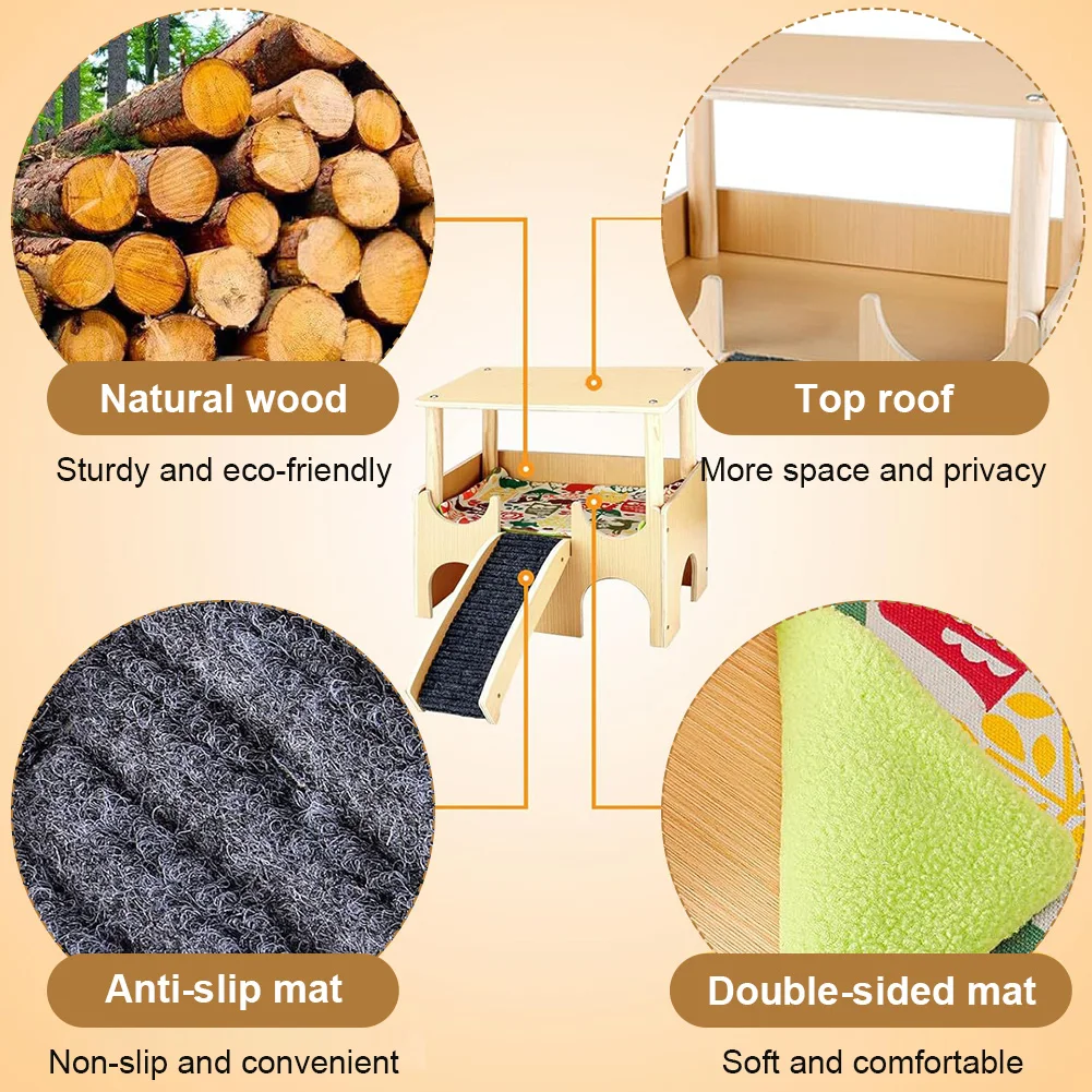 

2-Tier Guinea Pig Hideout Wooden Guinea Pig Castle with Stairs Small Animal House Habitat Hut for Hamsters Chinchillas