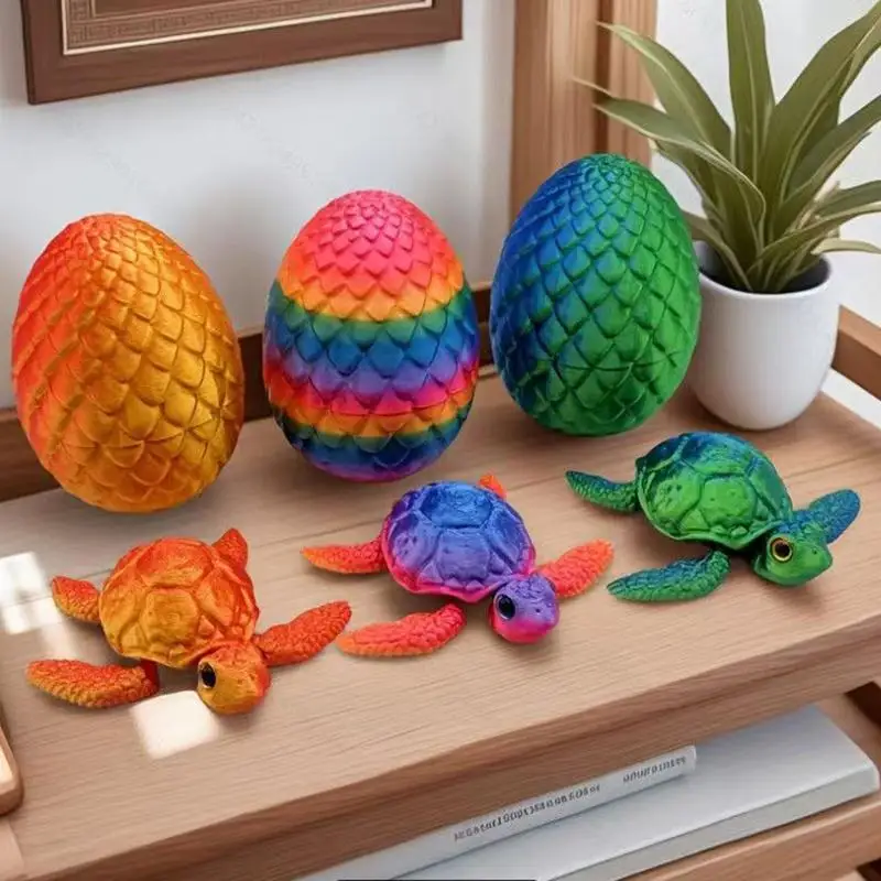 New！Movable Sea Turtle Flexible Joint 3D Printed Sculpture With Eggs Fun Desk Ornament For Home Office Car Desk Decoration Gift