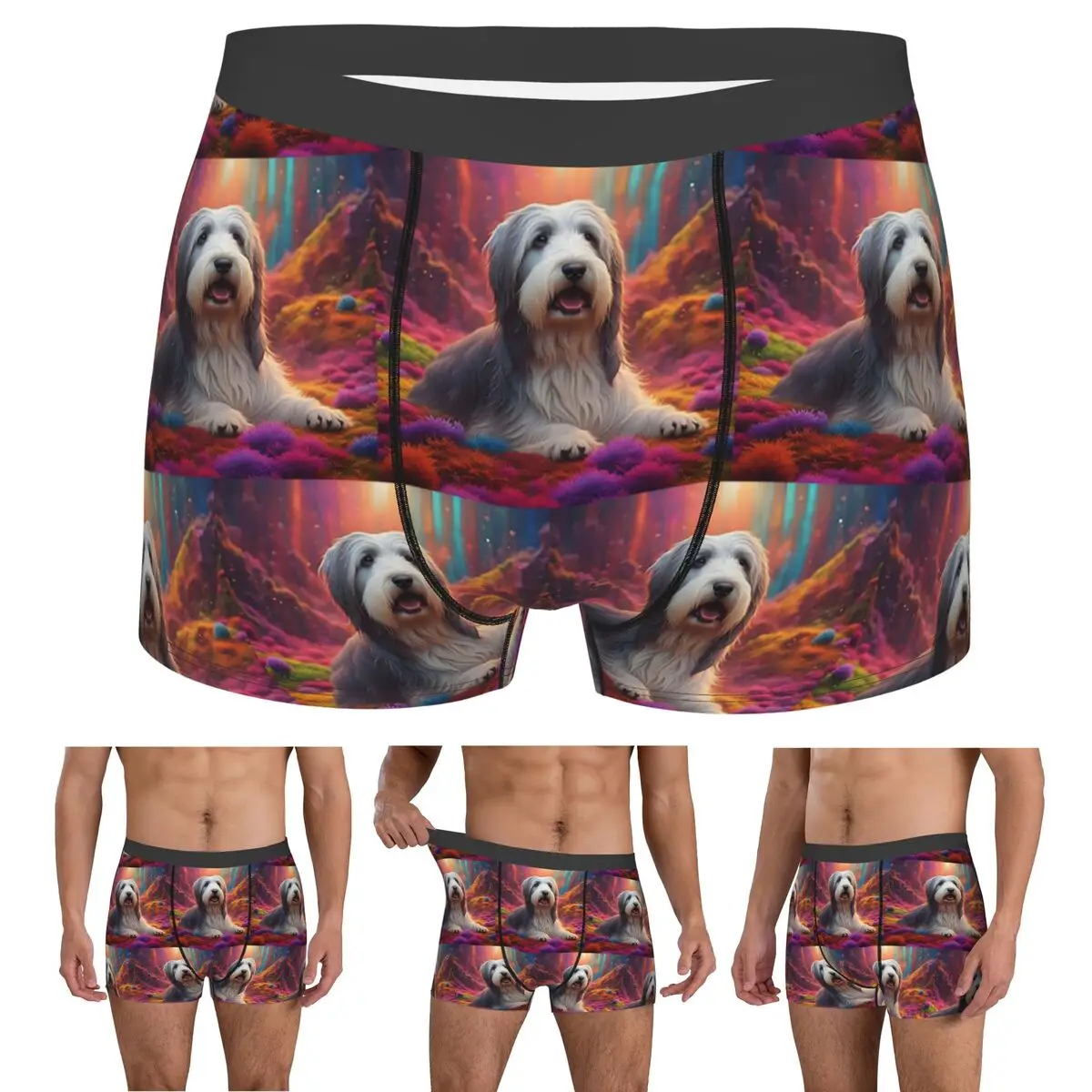 Boxer Underpants Shorts Bearded Collie Dog In Colorful Nature Panties Men Ventilate Underwear for Homme Man Boyfriend Gifts