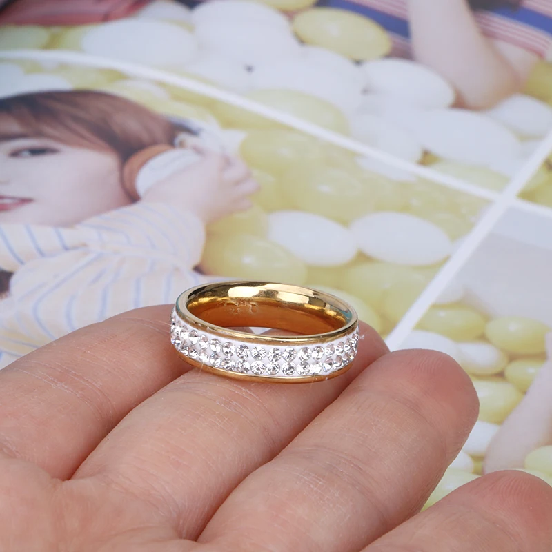 Hgflyxu Gold Color Stainless Steel Rings with Rhinestone Women Accessories Wedding Ring High Quality Personality Jewelry