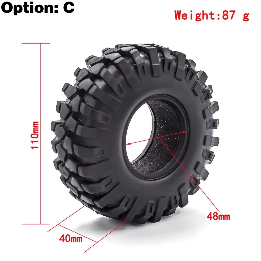 1/10 Rc 크롤러 차량용 고무 타이어, 1.9 인치, 96-108-115mm, 트랙스 Trx4 축 Scx10 레이스 Rc4wd Yikong Rgt 랭글러 1.9 휠, 4 개