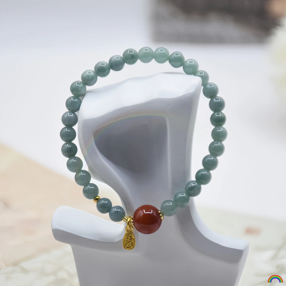 Natural Blue Water Jade Bracelet Paired with Red Agate Transport Bead Light Luxury Jade Jewelry Rwbuy Brand Design