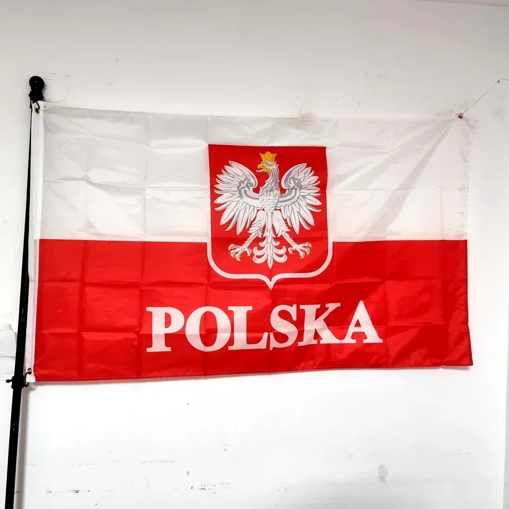 Poland National Flag with Eagle Polish Banner 2x3FT 3x5FT Polyester for Outdoor Garden Indoor Historical Pride Wall Decor