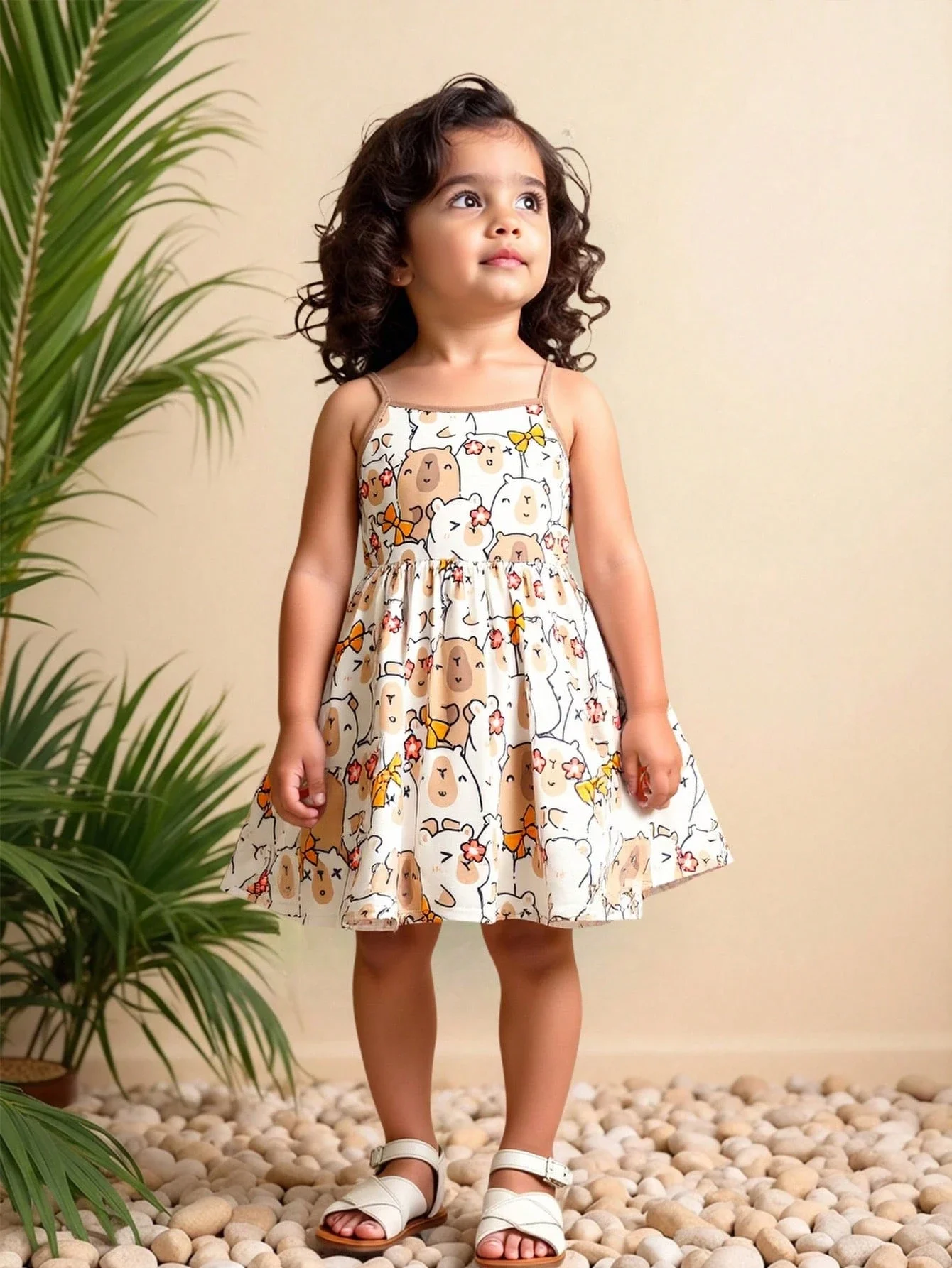 

Повседневное платье без рукавов с принтом мультяшной капибары для лета