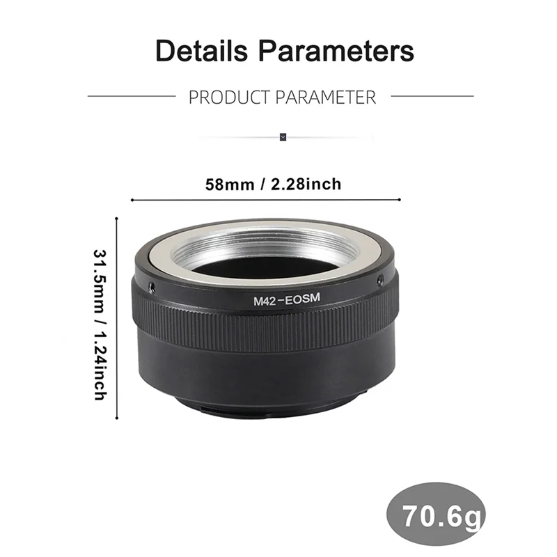 【Exclusive!】M42-EOSM Adapter Ring For M42 42Mm Lens Compatible With For Canon EOS M EF-M M2 M3 M5 M5II M6 M10 M50 M50II M100 Cam