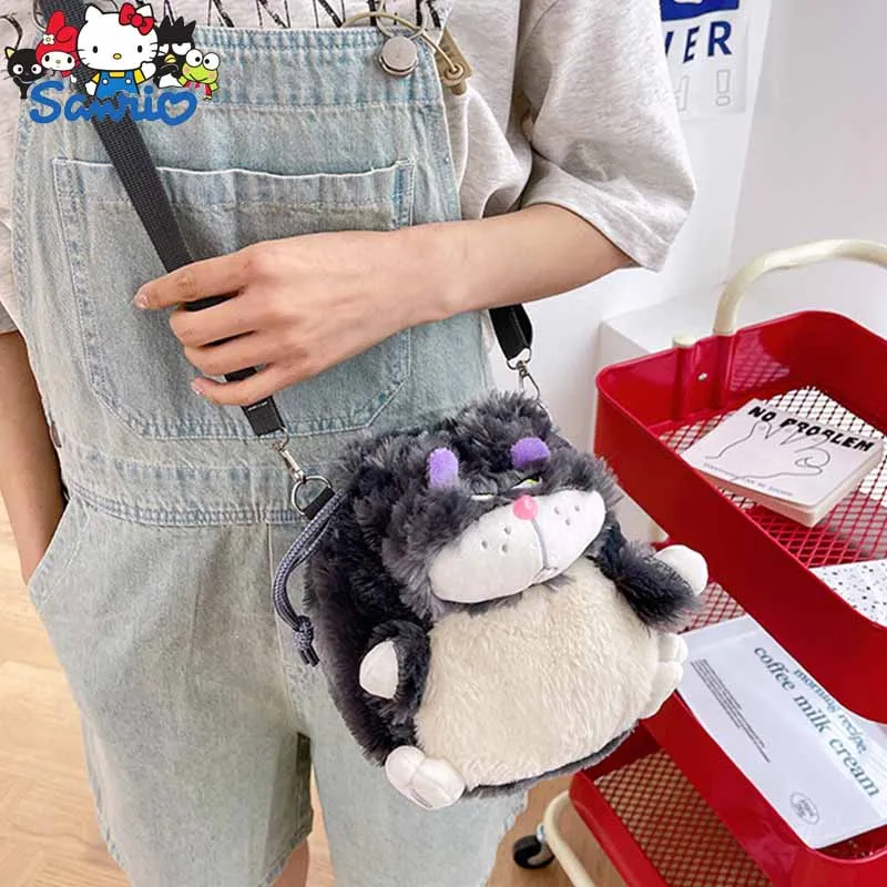 Kawaii Lucifer Cat Shoulder Bag Plush Toy Portable Drawstring Storage Bag Lucifer Cat Cosmetic Bag Anime Figure Children Gifts