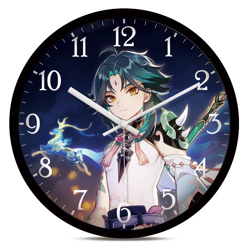 Game Genshin Impact Zhongli Xiao Klee Venti Wall Clock Fashion Anime Cos Style For Living Room Bedroom Office Silent Time Props