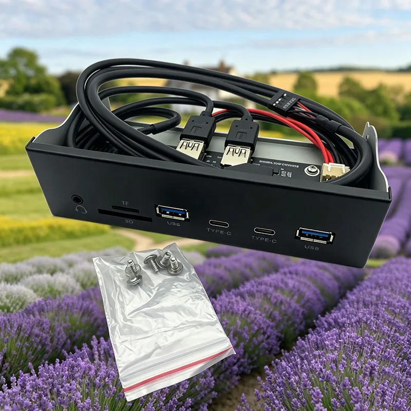 Front Panel For PC 2 X USB 3.2 GEN1 5Gb + 2 X TYPE-C Hub + 3.5Mm Headset + TF/SD Slot USB Front Panel For 5.25" Floppy Drive Bay