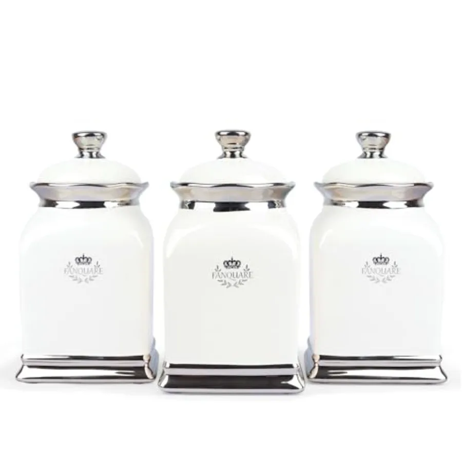 

30 OZ Cookie Jar, White Kitchen Canisters Set of 3, Farmhouse Porcelain Decorative Jars for Countertop, Ceramic Storage Jar for