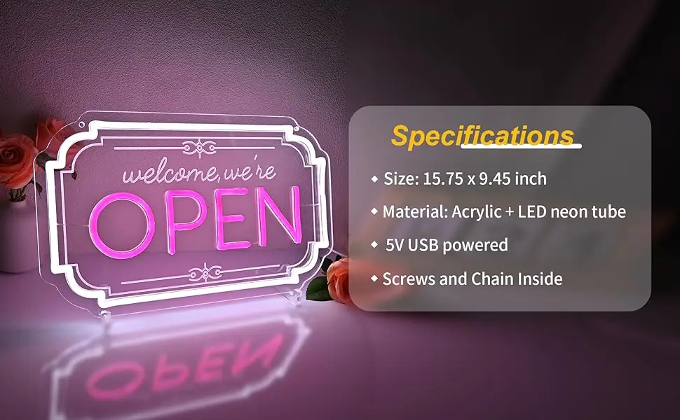 "We Are Open" Neon Sign - USB Powered LED Wall Window Decor for Cafe, Bar, Salon, Retail Store Indoor Advertising