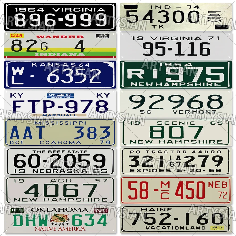 US State Metal Sign Truck Vehicle Trailer Tractor Car Number Plate Metal Tin Sign Wall Decor Nebraska Vermont Oklahoma Texas