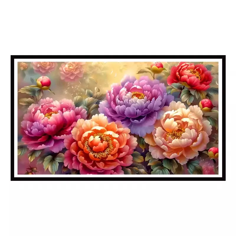 Peony 11CT Printed Needlework,DIY Living Room Printed Cross Stitch,Sets For Embroidery Kit Full Cotton/Silk Threads