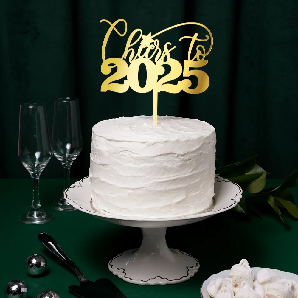 Cheers to 2025 Cake Topper in Acrylic Welcome 2025 Cake Decor New Year's Eve Party Decorations Supplies