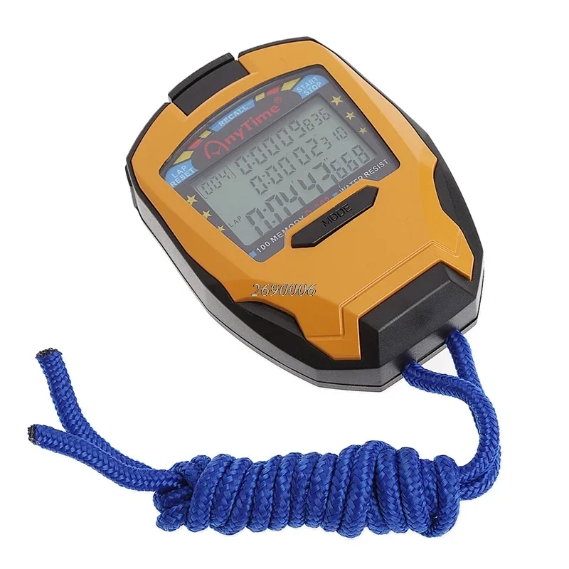 Professional Stopwatch 3 Rows 100 Laps 1/1000 Seconds Digital Sport Counter Timer Professional Stopwatch MAY02_30