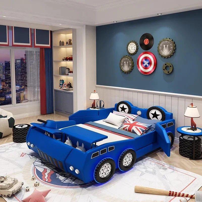 

Многофункциональная кровать-цистерна с ограждением для хранения, кожаная кровать с героями мультфильмов, 150x200 см, односпальная кровать из цельного дерева в скандинавском стиле для мальчиков, детская каркасная кровать