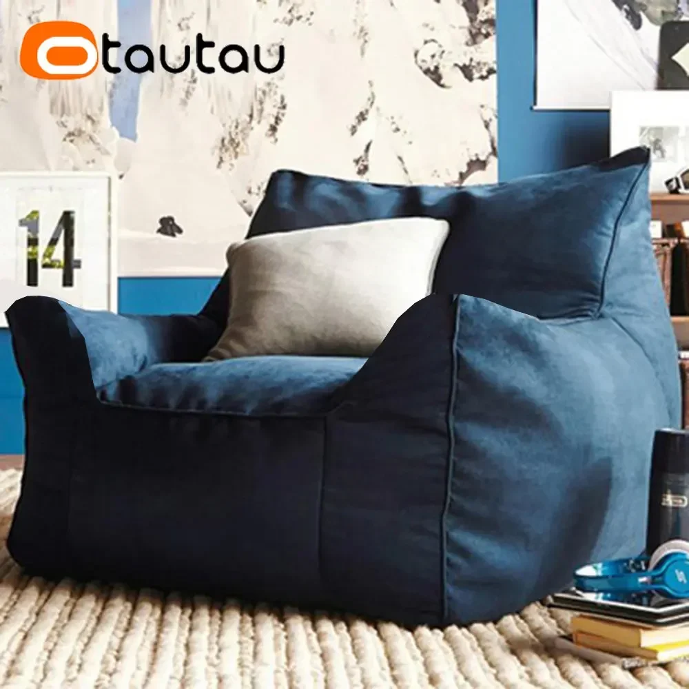 OTAUTAU Cotton Linen Bean Bag Cover Without Filler Single Pouf Beanbag Sofa Floor Seat Armchair Comfy Lazy Chair Couch SF035