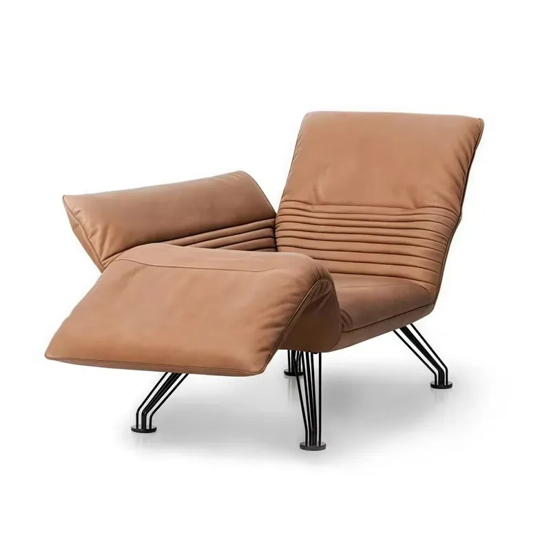 Nordic single-seater sofa modern adjustable angle armrests with metal frame leather upholstery for indoor hotel living