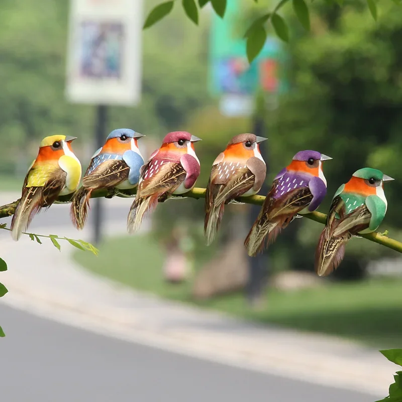 Figuras de plumas de simulación de pájaros con garra, figuritas de espuma Artificial, miniaturas de pájaros pequeños de colores, decoración de