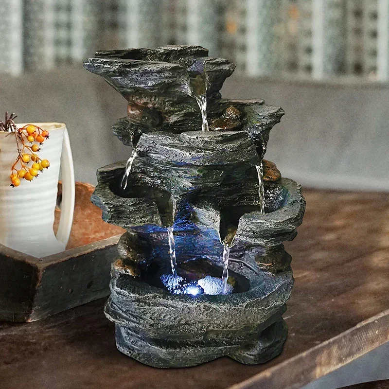 2025 New Resin Decorative Fountains Indoor Water Fountains Craft Desktop Home Decor Rockery Figurines FengShui Water Fountain