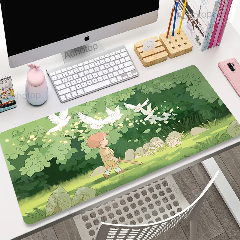 

Laptop Mousepad Cute Kawaii Anime Green Plant deskmat XXL extend gaming desk mat Large mouse pad Gamer keyboard Mice Carpet Rugs