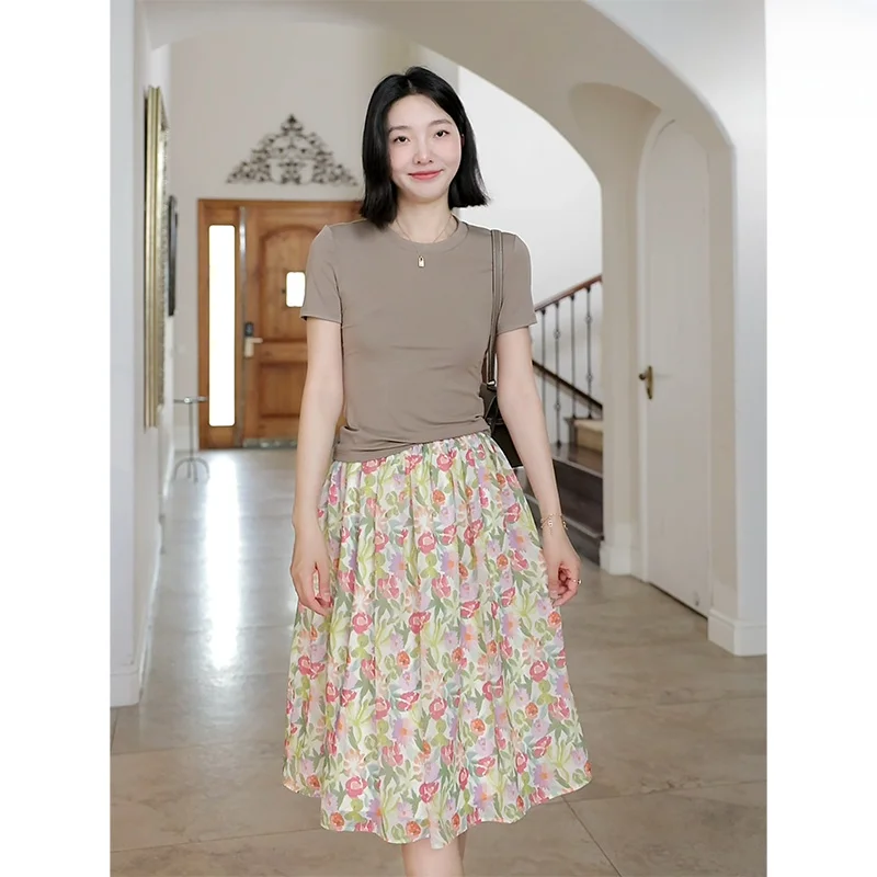 

Комплект из двух предметов Lacele Fiber: футболка с круглым вырезом и коротким рукавом, облегающая, женская, модная, летняя, новая коллекция, приятная на ощупь, G925A00