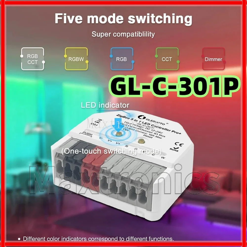 GL-C-301P/GL-RC-006Z ZigBee3.0 PRO+Mini 5 in 1 LED Strip Controller APP Voice Control for Dimmer RGBCCT RGBW WWCW LED Strip Lamp