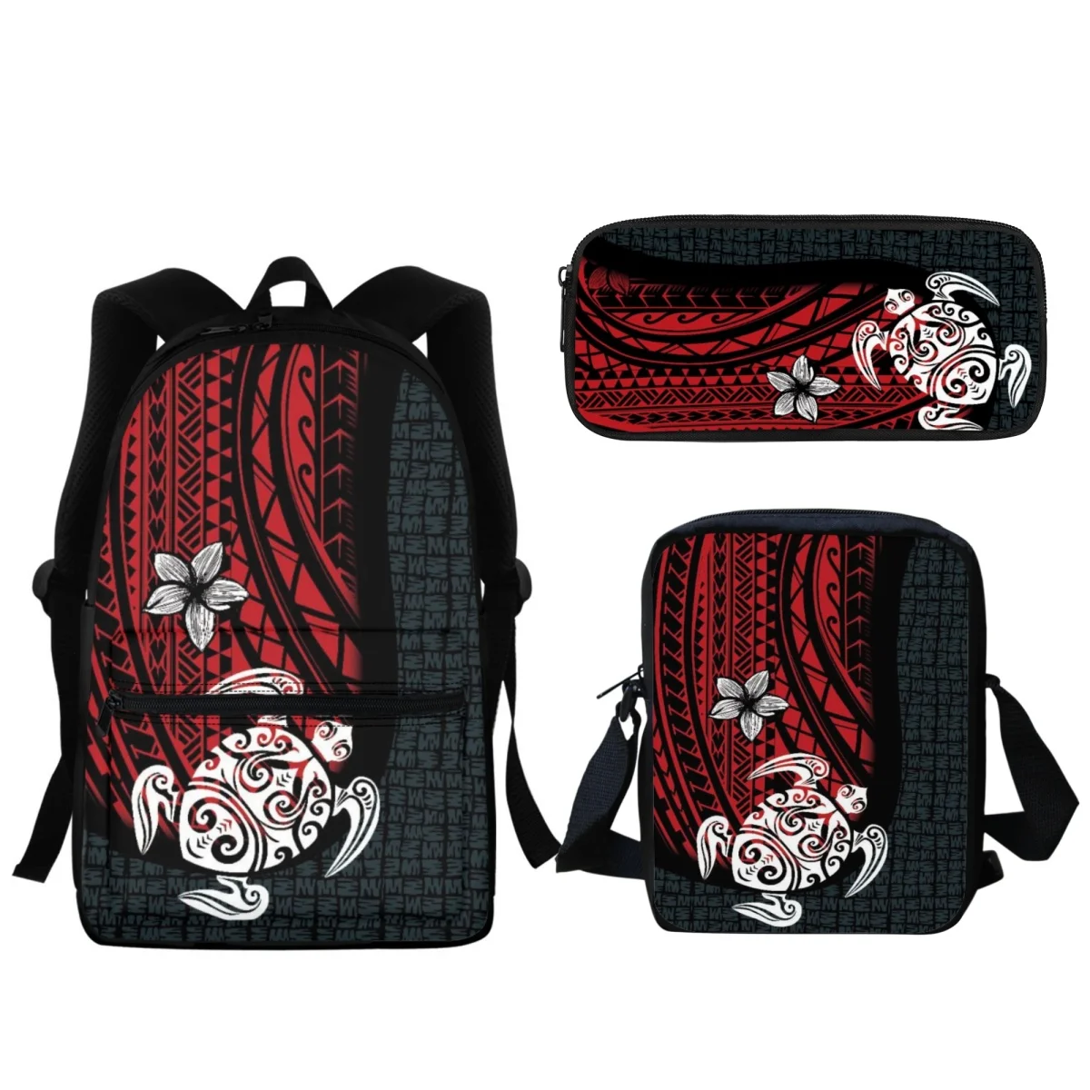 

Back to School Gift Polynesian Returnee Hibiscus Casual Student SchoolBag High Quality Zipper Backpack Messenger Bag Pencil Case