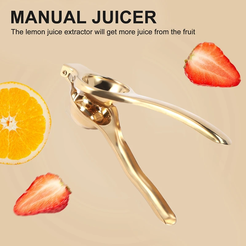 New Manual Lemon Juicer Stainless Steel Juicer Press Citrus Handle Lime Squeezer Tool, Gold