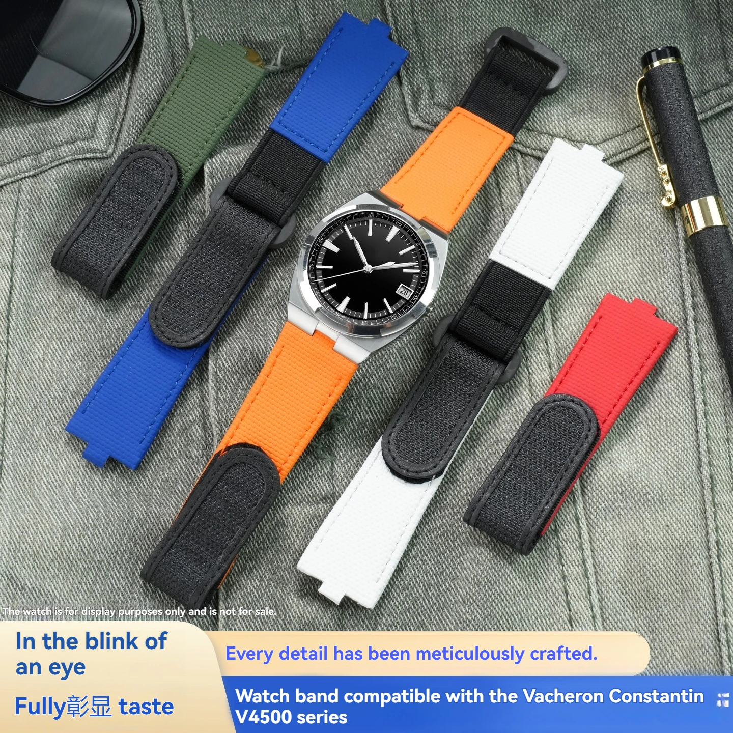 Quick-Release FMK Fluorocarbon Rubber Watch Strap with 7mm Bullhorn Ends for Vacheron Constantin Overseas 4300V 5500V and 4500V