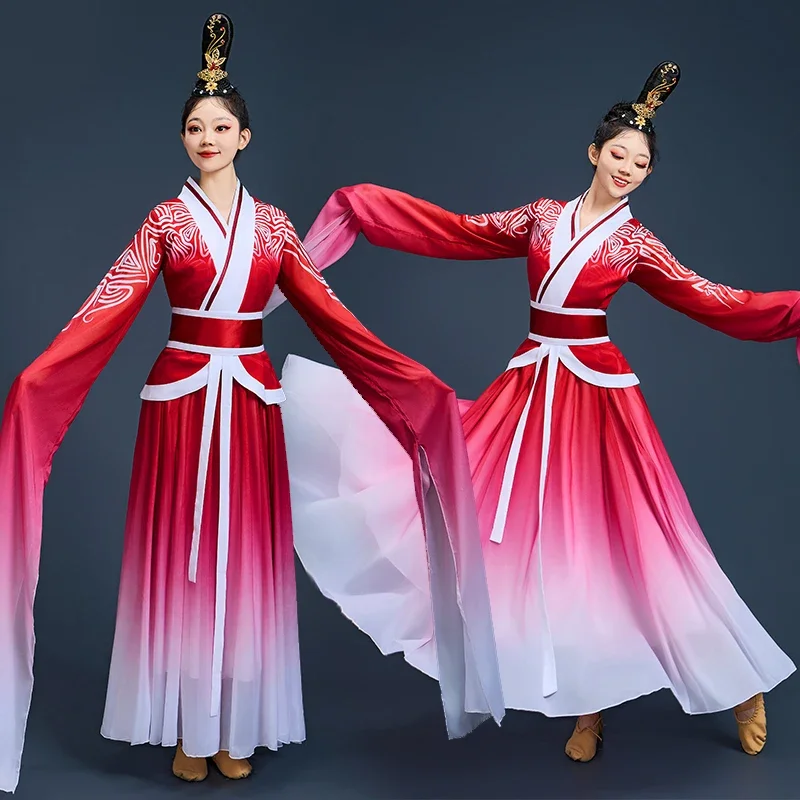 Robe de danse Hanfu, vêtements folkloriques, tenue de danse parapluie classique, robe élégante en éventail Yangko, spectacle de danse carrée moderne nationale