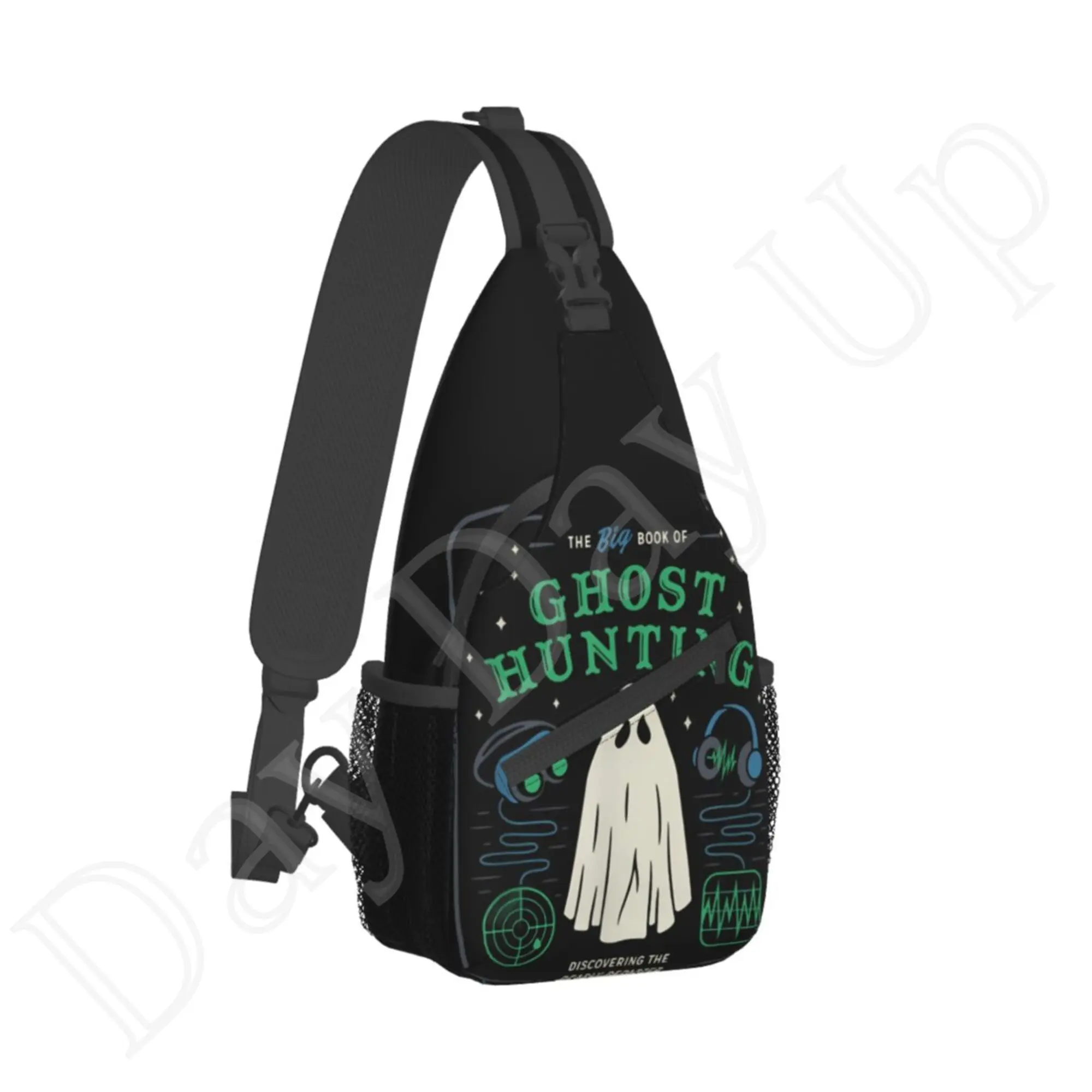 Ghost Hunting Cartoon Halloween Chest Bag Cross Simple Backpack for Men Women Halloween Decor Polyester Unisex Casual Look