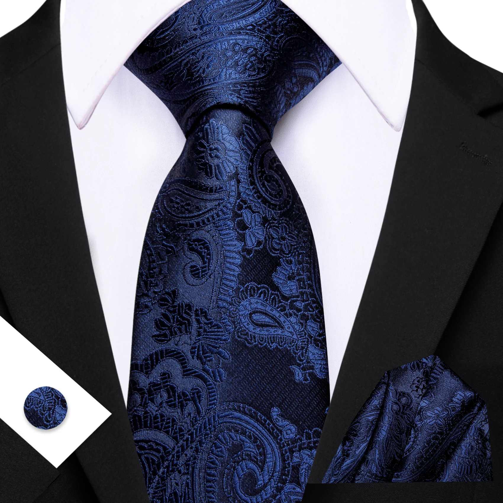 Picture 6: Vintage Glossy Jacquard Paisley Men Tie Set Floral Paisley Necktie Pocket Square Cufflinks Formal Business Wedding Groom Office