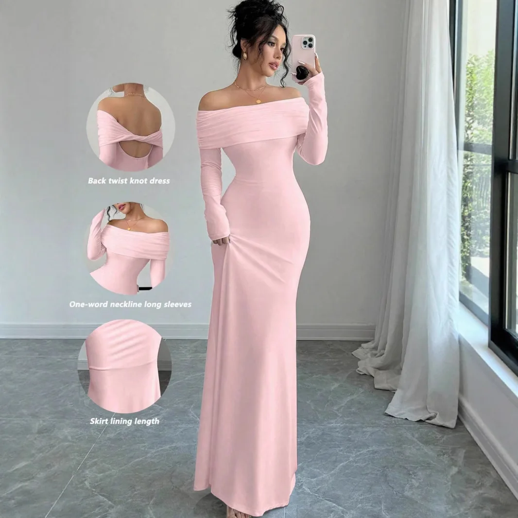 الموضة الفرنسية الجديدة قطعة واحدة طوق سليم صالح ارتفاع الخصر فستان مأدبة مثير