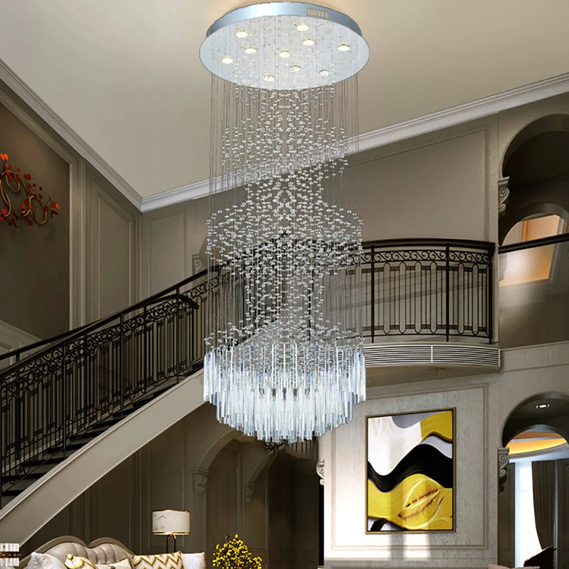 

Luxury Cottage Pendant Crystal Staircase Ceiling Chandeliers Home Led Lighting Fixture Big Hanging Lamps For Living Room Lustres
