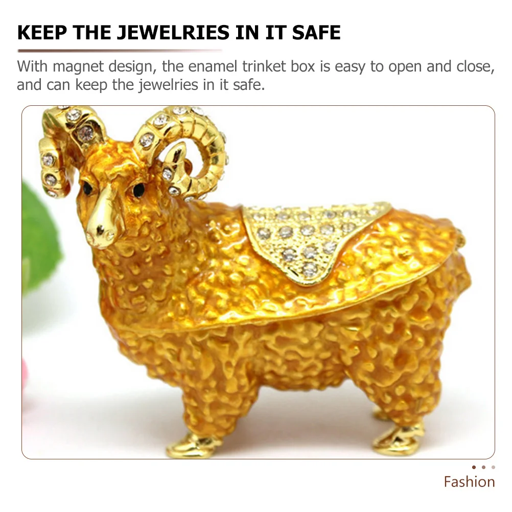 

Zodiac Sheep Jewelry Box Vintage Enamel Figure Holder Rack Modeling Figurines Alloy Decor Trinket Case Storage Display
