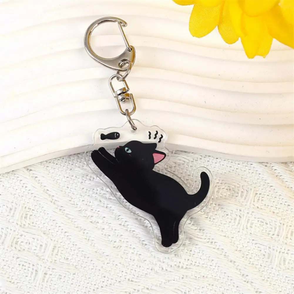 Cute Keychain 2d Flat Acrylic Cat Charm Keychain Pendant Black Cat Car Rearview Mirror Hanging Decoration Christmas Tree for Car
